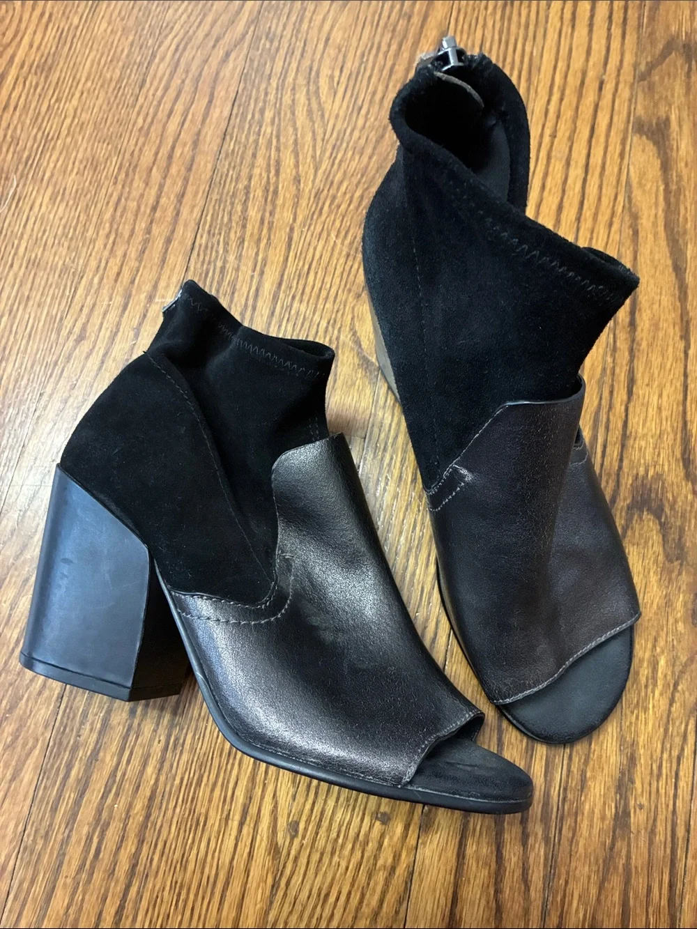 Naked feet Black Leather open toe Ankle Boots size 7.5